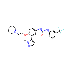 Cn1nccc1-c1cc(NC(=O)Nc2cccc(C(F)(F)F)c2)ccc1OCCN1CCCCC1 ZINC000045253205