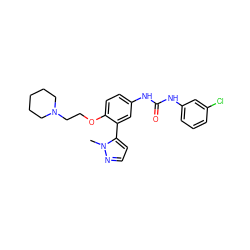 Cn1nccc1-c1cc(NC(=O)Nc2cccc(Cl)c2)ccc1OCCN1CCCCC1 ZINC000045253203