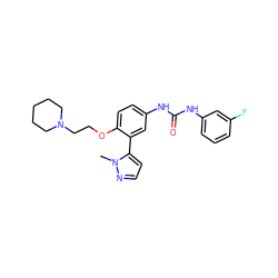 Cn1nccc1-c1cc(NC(=O)Nc2cccc(F)c2)ccc1OCCN1CCCCC1 ZINC000045317562