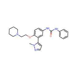 Cn1nccc1-c1cc(NC(=O)Nc2ccccc2)ccc1OCCN1CCCCC1 ZINC000045246022