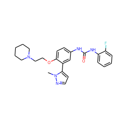 Cn1nccc1-c1cc(NC(=O)Nc2ccccc2F)ccc1OCCN1CCCCC1 ZINC000045253296