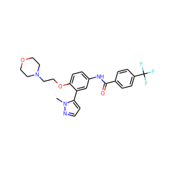 Cn1nccc1-c1cc(NC(=O)c2ccc(C(F)(F)F)cc2)ccc1OCCN1CCOCC1 ZINC000049109490