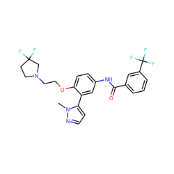 Cn1nccc1-c1cc(NC(=O)c2cccc(C(F)(F)F)c2)ccc1OCCN1CCC(F)(F)C1 ZINC000049046658