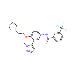 Cn1nccc1-c1cc(NC(=O)c2cccc(C(F)(F)F)c2)ccc1OCCN1CCCC1 ZINC000035935042