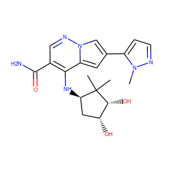 Cn1nccc1-c1cc2c(N[C@@H]3C[C@@H](O)[C@@H](O)C3(C)C)c(C(N)=O)cnn2c1 ZINC000146147832