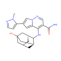 Cn1nccc1-c1cc2c(NC3[C@H]4CC5C[C@H]3CC(O)(C5)C4)c(C(N)=O)cnn2c1 ZINC000146045572