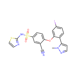 Cn1nccc1-c1ccc(I)cc1Oc1ccc(S(=O)(=O)Nc2nccs2)cc1C#N ZINC000095581302
