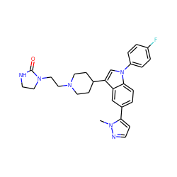 Cn1nccc1-c1ccc2c(c1)c(C1CCN(CCN3CCNC3=O)CC1)cn2-c1ccc(F)cc1 ZINC000013493008