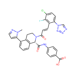 Cn1nccc1-c1cccc2c1CCN(C(=O)/C=C/c1c(-n3cnnn3)ccc(Cl)c1F)[C@@H]2C(=O)Nc1ccc(C(=O)O)cc1 ZINC000224066479