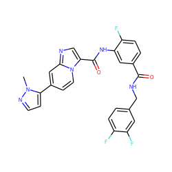 Cn1nccc1-c1ccn2c(C(=O)Nc3cc(C(=O)NCc4ccc(F)c(F)c4)ccc3F)cnc2c1 ZINC000144952012