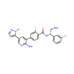 Cn1nccc1-c1cnc(N)c(-c2ccc(C(=O)N[C@H](CN)c3cccc(Cl)c3)c(F)c2)c1 ZINC001772579571