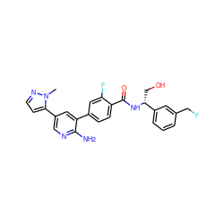 Cn1nccc1-c1cnc(N)c(-c2ccc(C(=O)N[C@H](CO)c3cccc(CF)c3)c(F)c2)c1 ZINC001772572329