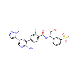 Cn1nccc1-c1cnc(N)c(-c2ccc(C(=O)N[C@H](CO)c3cccc(S(C)(=O)=O)c3)c(F)c2)c1 ZINC001772615799