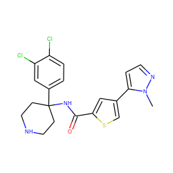 Cn1nccc1-c1csc(C(=O)NC2(c3ccc(Cl)c(Cl)c3)CCNCC2)c1 ZINC000653864183