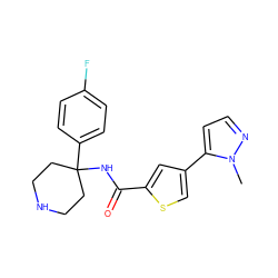 Cn1nccc1-c1csc(C(=O)NC2(c3ccc(F)cc3)CCNCC2)c1 ZINC000653864147