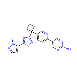 Cn1nccc1-c1nc(C2(c3ccc(-c4cnc(N)nc4)nc3)CCC2)no1 ZINC000096175529