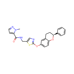 Cn1nccc1C(=O)NCc1cnc(Oc2ccc3c(c2)CC[C@@H](c2ccccc2)O3)s1 ZINC000169710556