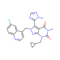 Cn1ncnc1-c1c2c(=O)n(C)c(=O)n(CC3CC3)c2nn1Cc1ccnc2ccc(Cl)cc12 ZINC000084690662