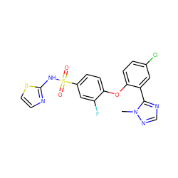 Cn1ncnc1-c1cc(Cl)ccc1Oc1ccc(S(=O)(=O)Nc2nccs2)cc1F ZINC000095583562