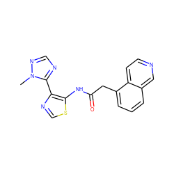 Cn1ncnc1-c1ncsc1NC(=O)Cc1cccc2cnccc12 ZINC000064560478