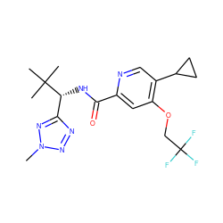 Cn1nnc([C@@H](NC(=O)c2cc(OCC(F)(F)F)c(C3CC3)cn2)C(C)(C)C)n1 ZINC000146448054