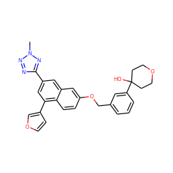 Cn1nnc(-c2cc(-c3ccoc3)c3ccc(OCc4cccc(C5(O)CCOCC5)c4)cc3c2)n1 ZINC000013759165