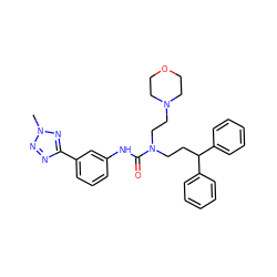 Cn1nnc(-c2cccc(NC(=O)N(CCC(c3ccccc3)c3ccccc3)CCN3CCOCC3)c2)n1 ZINC000095601416