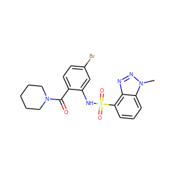 Cn1nnc2c(S(=O)(=O)Nc3cc(Br)ccc3C(=O)N3CCCCC3)cccc21 ZINC000029063539