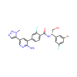 Cn1nncc1-c1cnc(N)c(-c2ccc(C(=O)N[C@H](CO)c3cc(F)cc(Br)c3)c(F)c2)c1 ZINC001772643388