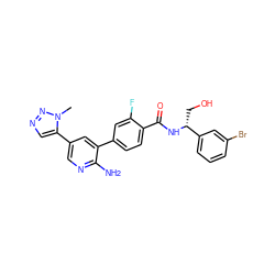 Cn1nncc1-c1cnc(N)c(-c2ccc(C(=O)N[C@H](CO)c3cccc(Br)c3)c(F)c2)c1 ZINC001772615868