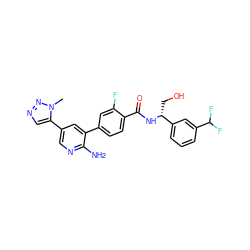 Cn1nncc1-c1cnc(N)c(-c2ccc(C(=O)N[C@H](CO)c3cccc(C(F)F)c3)c(F)c2)c1 ZINC001772627614