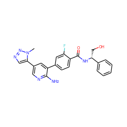 Cn1nncc1-c1cnc(N)c(-c2ccc(C(=O)N[C@H](CO)c3ccccc3)c(F)c2)c1 ZINC001772588019