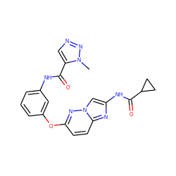 Cn1nncc1C(=O)Nc1cccc(Oc2ccc3nc(NC(=O)C4CC4)cn3n2)c1 ZINC000093540169