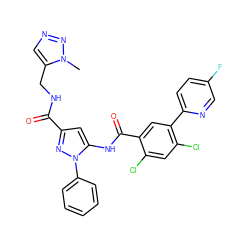 Cn1nncc1CNC(=O)c1cc(NC(=O)c2cc(-c3ccc(F)cn3)c(Cl)cc2Cl)n(-c2ccccc2)n1 ZINC001772570194