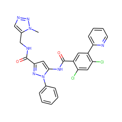 Cn1nncc1CNC(=O)c1cc(NC(=O)c2cc(-c3ccccn3)c(Cl)cc2Cl)n(-c2ccccc2)n1 ZINC001772633583