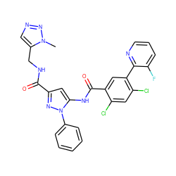 Cn1nncc1CNC(=O)c1cc(NC(=O)c2cc(-c3ncccc3F)c(Cl)cc2Cl)n(-c2ccccc2)n1 ZINC001772612917