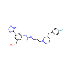 Cn1nnnc1-c1cc(CO)cc(NC(=O)NCCCN2CCC[C@@H](Cc3ccc(F)cc3)C2)c1 ZINC000029400247