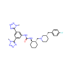 Cn1nnnc1-c1cc(NC(=O)N[C@@H]2CCCC[C@H]2CN2CCC[C@@H](Cc3ccc(F)cc3)C2)cc(-c2nnnn2C)c1 ZINC000003976347