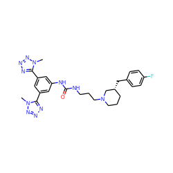 Cn1nnnc1-c1cc(NC(=O)NCCCN2CCC[C@@H](Cc3ccc(F)cc3)C2)cc(-c2nnnn2C)c1 ZINC000029397242