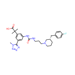 Cn1nnnc1-c1cc(NC(=O)NCCCN2CCC[C@@H](Cc3ccc(F)cc3)C2)cc(C(C)(C)C(=O)O)c1 ZINC000029129156