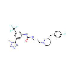 Cn1nnnc1-c1cc(NC(=O)NCCCN2CCC[C@@H](Cc3ccc(F)cc3)C2)cc(C(F)(F)F)c1 ZINC000029393950