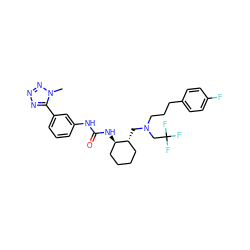 Cn1nnnc1-c1cccc(NC(=O)N[C@@H]2CCCC[C@H]2CN(CCCc2ccc(F)cc2)CC(F)(F)F)c1 ZINC000029039115