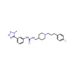 Cn1nnnc1-c1cccc(NC(=O)NCC2CCN(CCCc3ccc(F)cc3)CC2)c1 ZINC000028341517