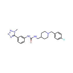 Cn1nnnc1-c1cccc(NC(=O)NCC2CCN(Cc3ccc(F)cc3)CC2)c1 ZINC000028337250