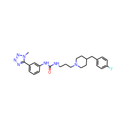 Cn1nnnc1-c1cccc(NC(=O)NCCCN2CCC(Cc3ccc(F)cc3)CC2)c1 ZINC000013443551