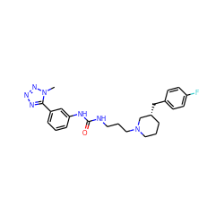 Cn1nnnc1-c1cccc(NC(=O)NCCCN2CCC[C@@H](Cc3ccc(F)cc3)C2)c1 ZINC000029396014