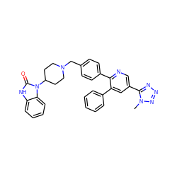 Cn1nnnc1-c1cnc(-c2ccc(CN3CCC(n4c(=O)[nH]c5ccccc54)CC3)cc2)c(-c2ccccc2)c1 ZINC000028138220