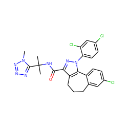 Cn1nnnc1C(C)(C)NC(=O)c1nn(-c2ccc(Cl)cc2Cl)c2c1CCCc1cc(Cl)ccc1-2 ZINC000072112680