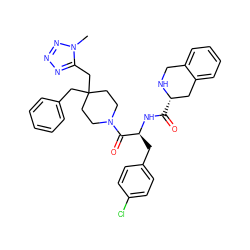 Cn1nnnc1CC1(Cc2ccccc2)CCN(C(=O)[C@H](Cc2ccc(Cl)cc2)NC(=O)[C@H]2Cc3ccccc3CN2)CC1 ZINC000028949839