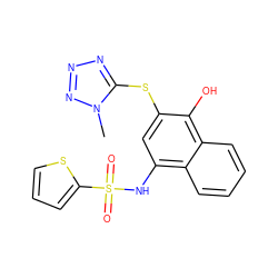 Cn1nnnc1Sc1cc(NS(=O)(=O)c2cccs2)c2ccccc2c1O ZINC000084652621